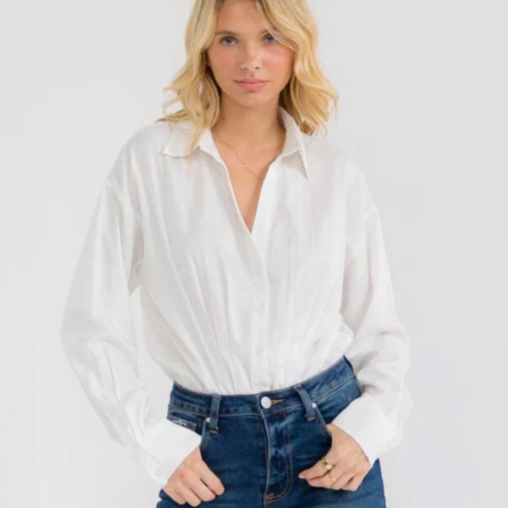 A240. Classic White Women's Button-Up Shirt Bodysuit