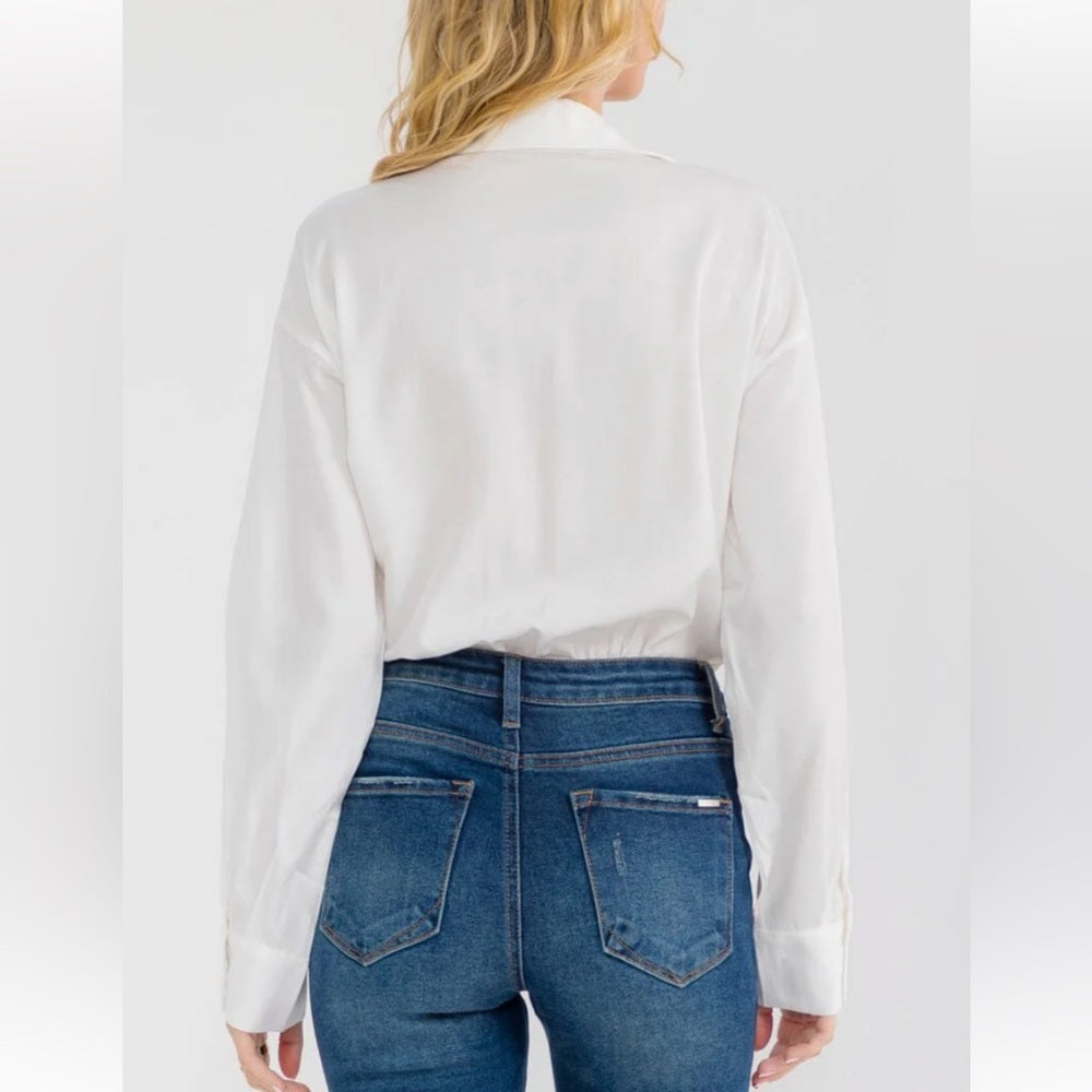 A240. Classic White Women's Button-Up Shirt Bodysuit
