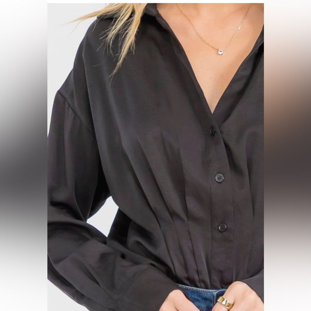 A241. Black Button Up Shirt Bodysuit