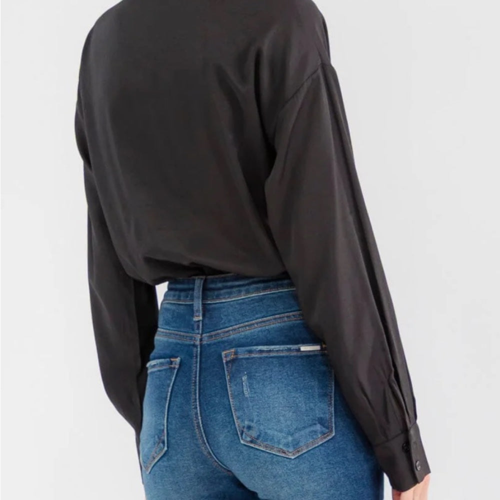 A241. Black Button Up Shirt Bodysuit