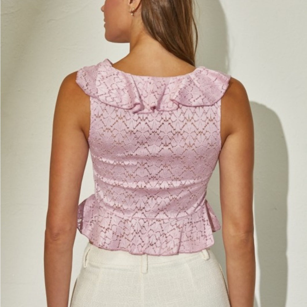 A246. Ruffle Texture Lace Cropped Blouse Top
