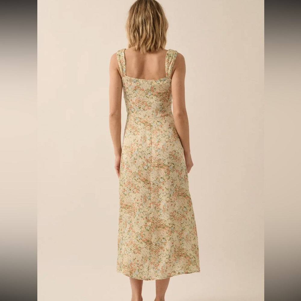 A248. Promesa Floral Midi Dress - Cream and Green