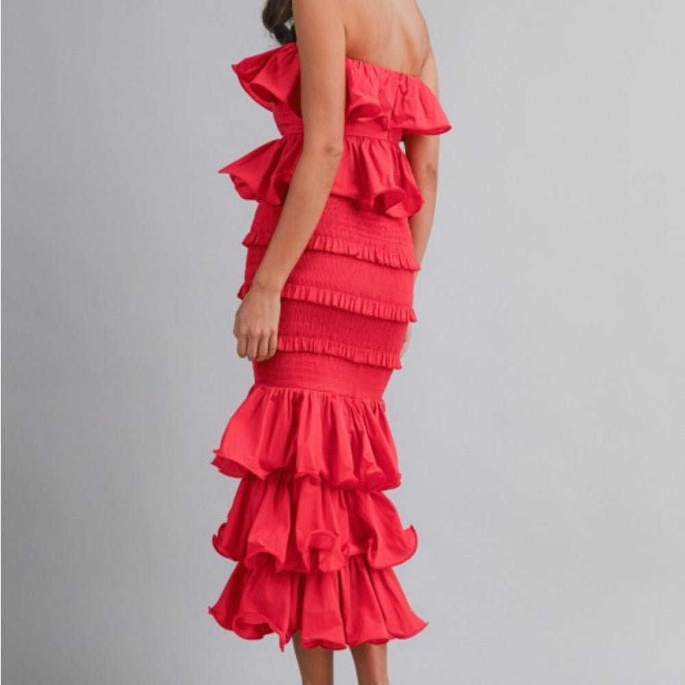A250. Mable Ruffle Tube Top And Ruffle Tiered Midi Skirt Set