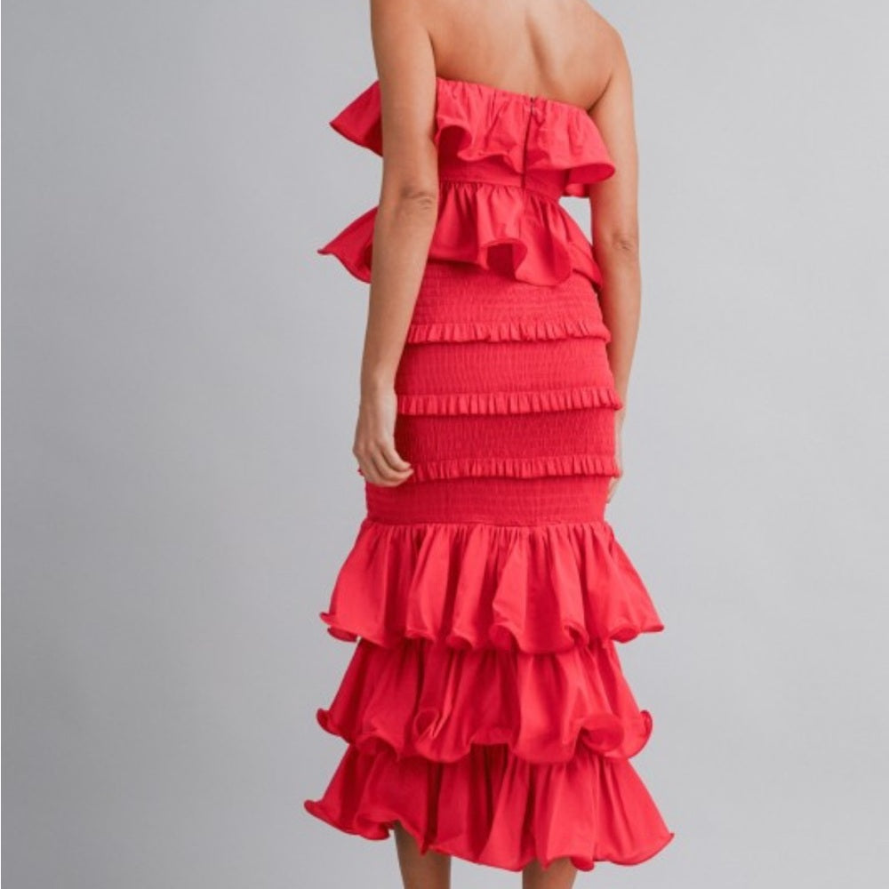 A250. Mable Ruffle Tube Top And Ruffle Tiered Midi Skirt Set