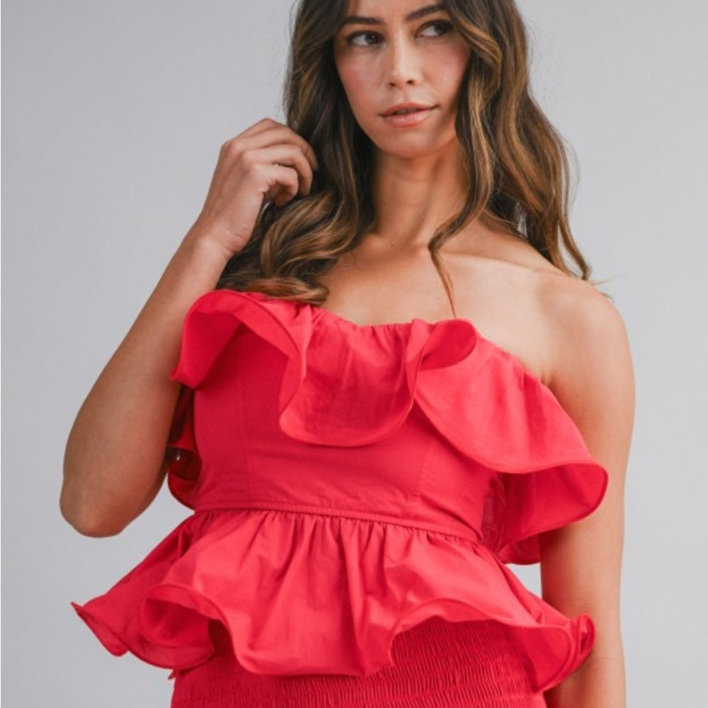 A250. Mable Ruffle Tube Top And Ruffle Tiered Midi Skirt Set