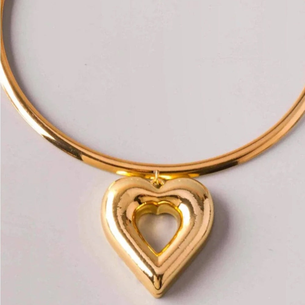 Bold Gold Heart Necklace and Earring Set