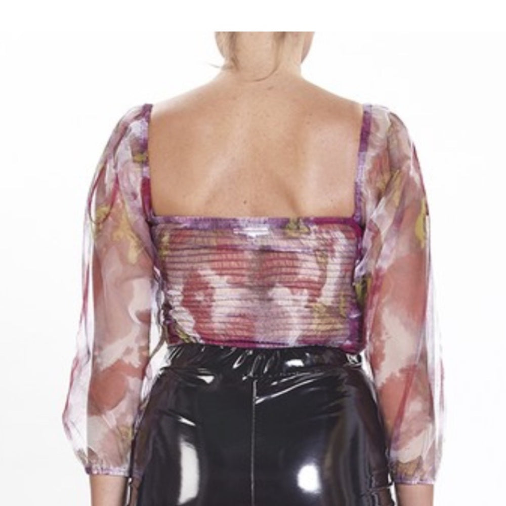 A258. Sheer Mesh Floral Corset Top