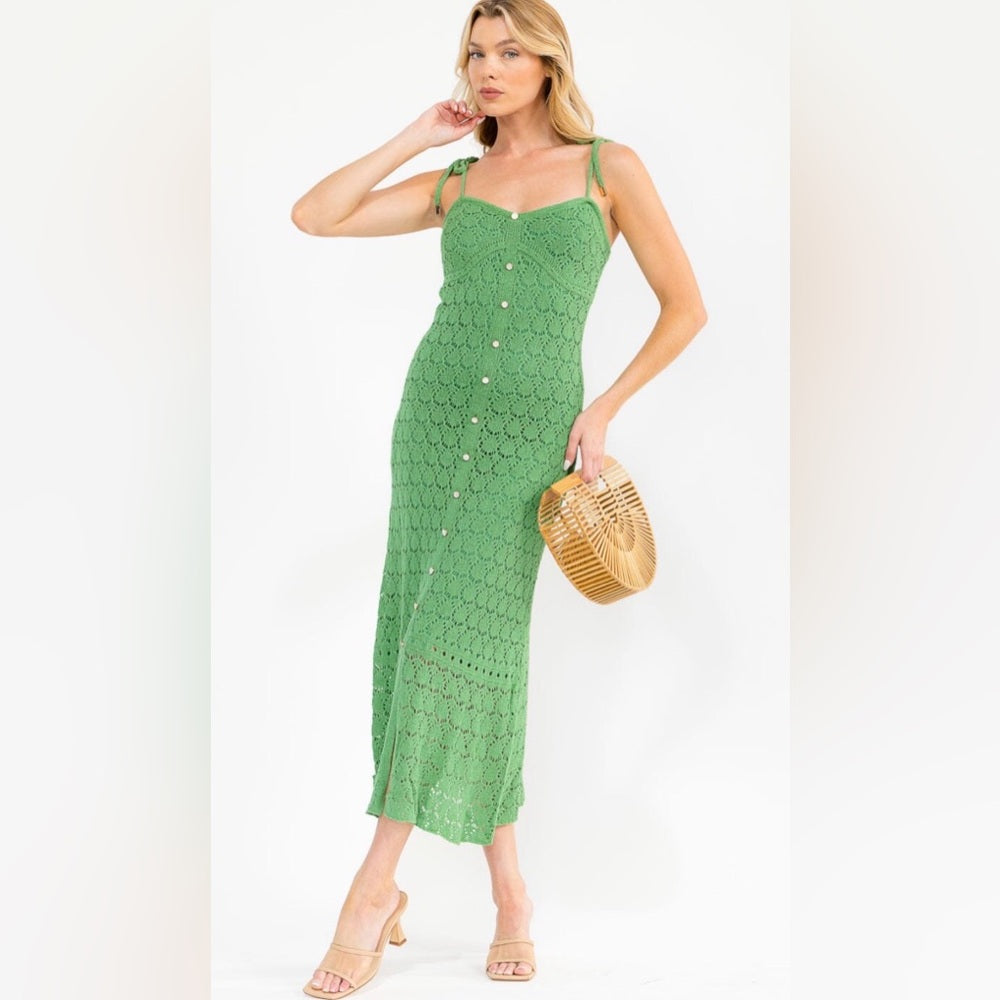 A263. Green Knit Lace Midi Dress