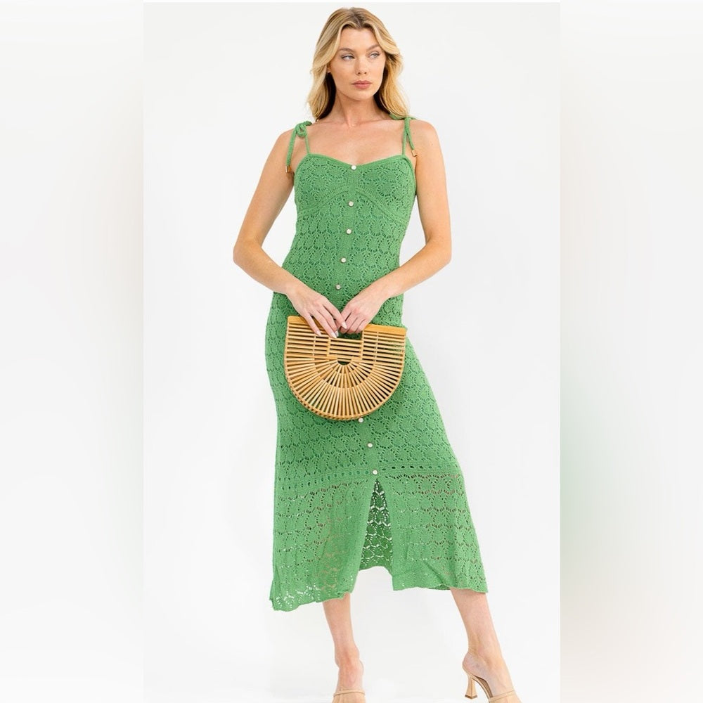 A263. Green Knit Lace Midi Dress
