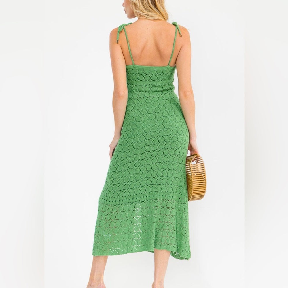 A263. Green Knit Lace Midi Dress
