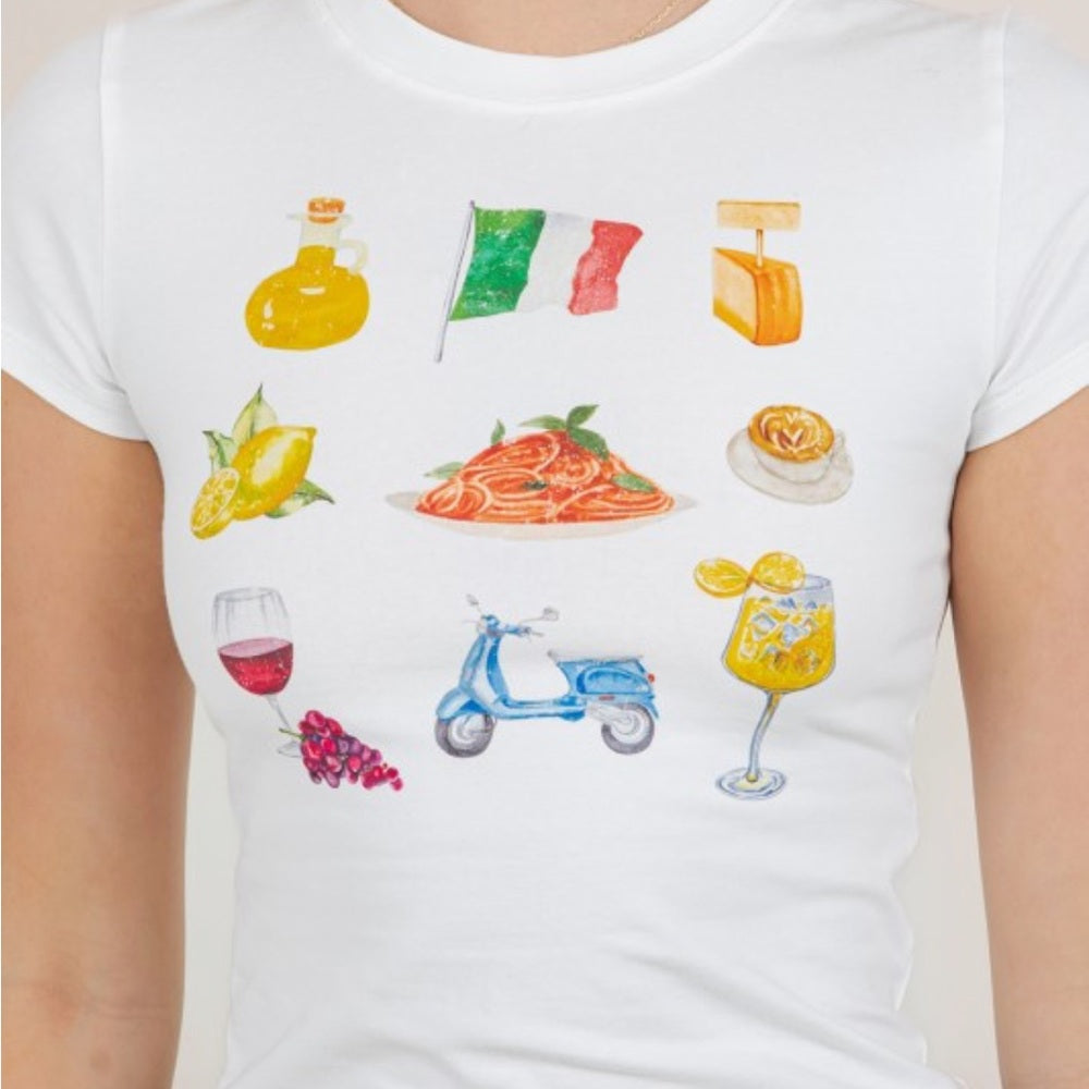 A266. Italy Pasta Vespa Graphic Baby Tee