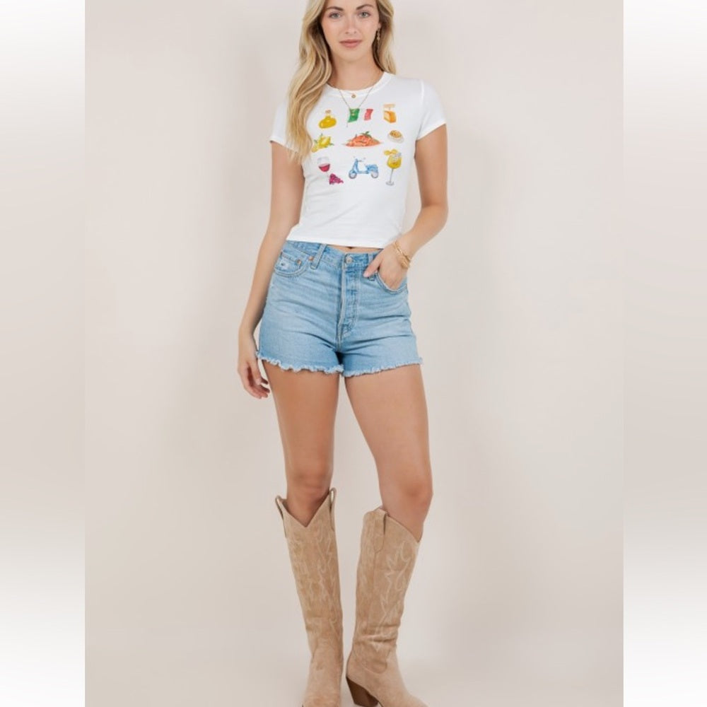 A266. Italy Pasta Vespa Graphic Baby Tee