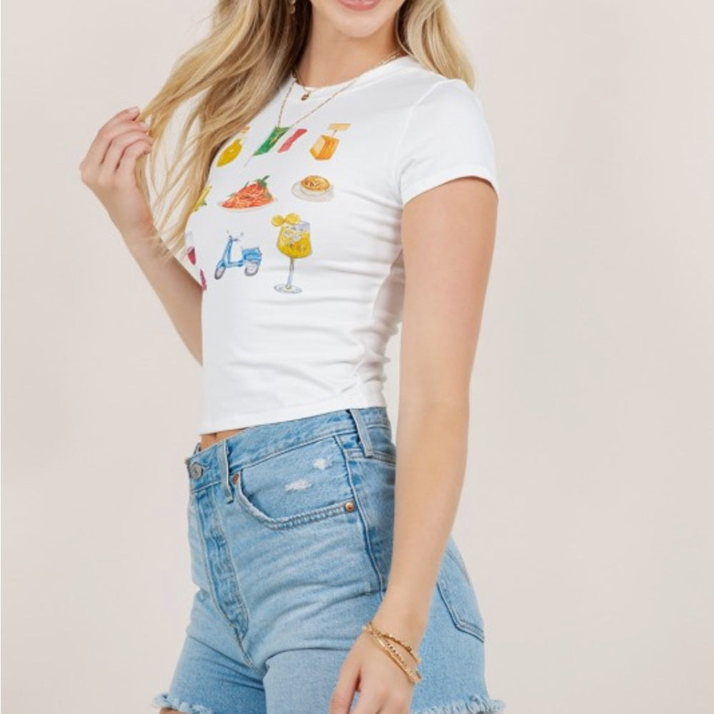 A266. Italy Pasta Vespa Graphic Baby Tee