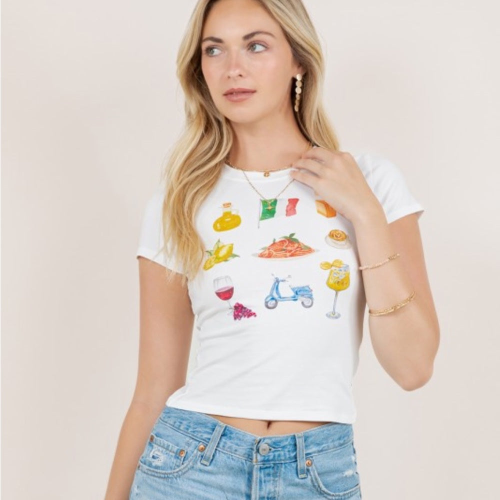 A266. Italy Pasta Vespa Graphic Baby Tee