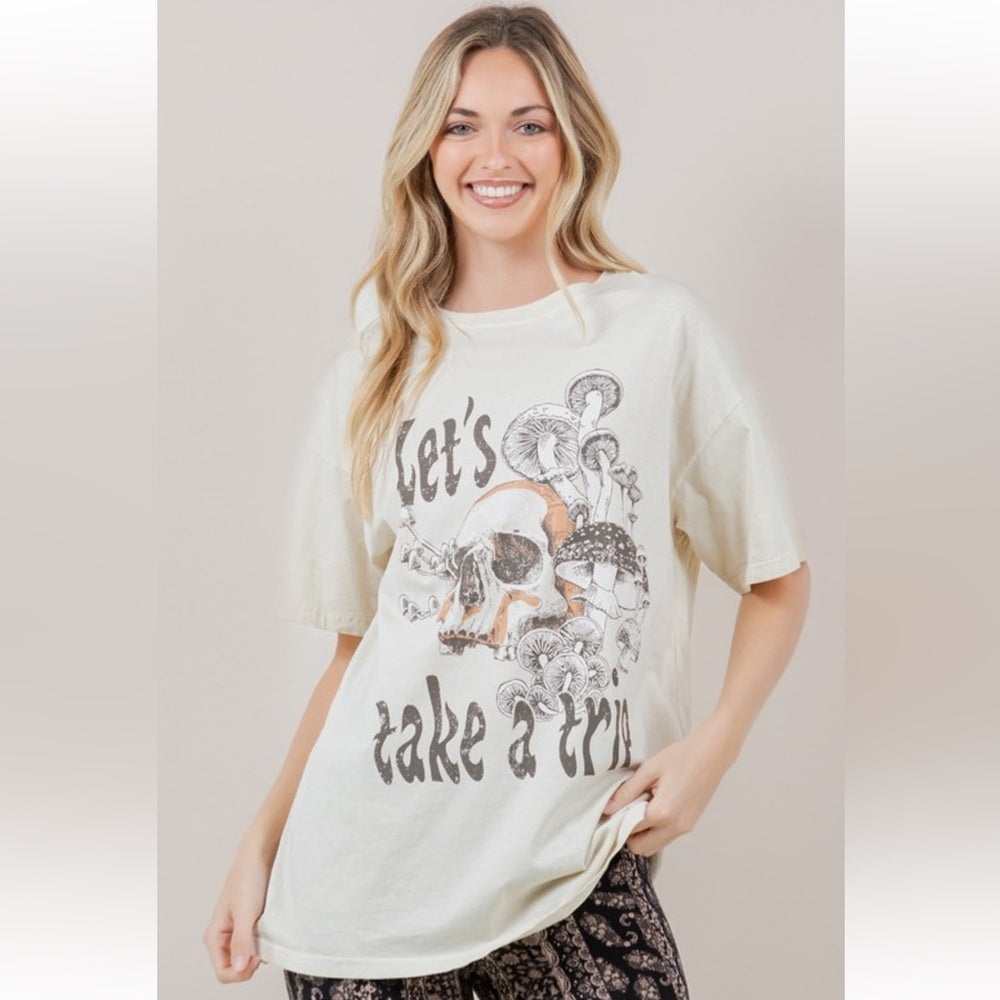 A273. Let's Take a Trip Skull & Mushroom Graphic Tee