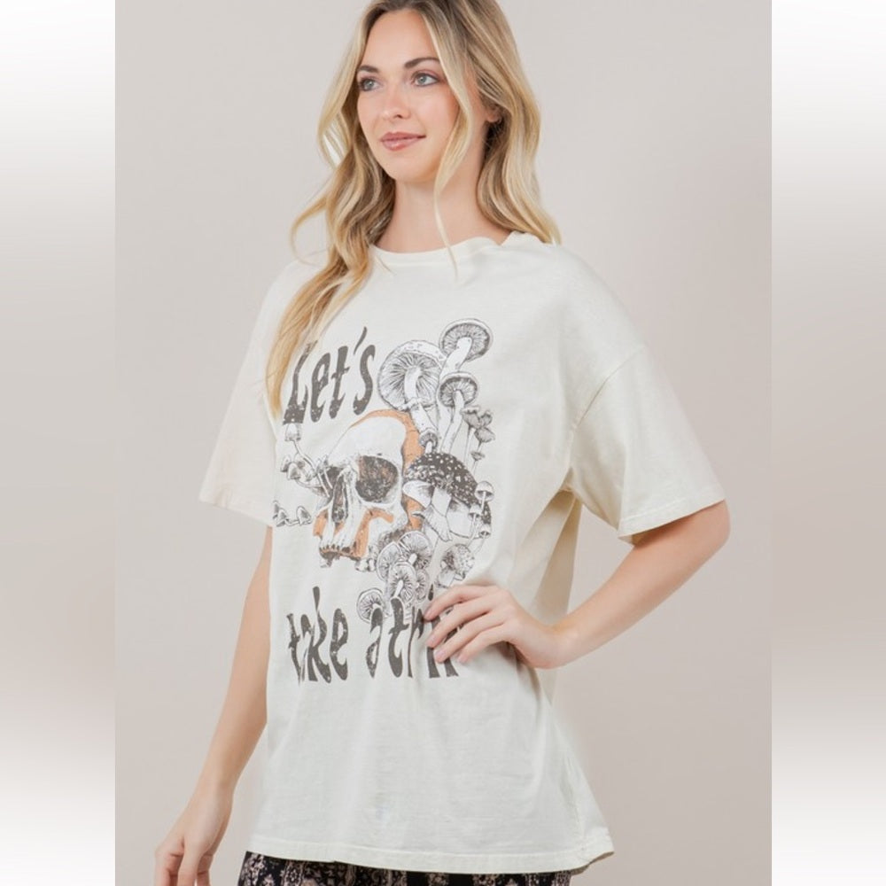 A273. Let's Take a Trip Skull & Mushroom Graphic Tee