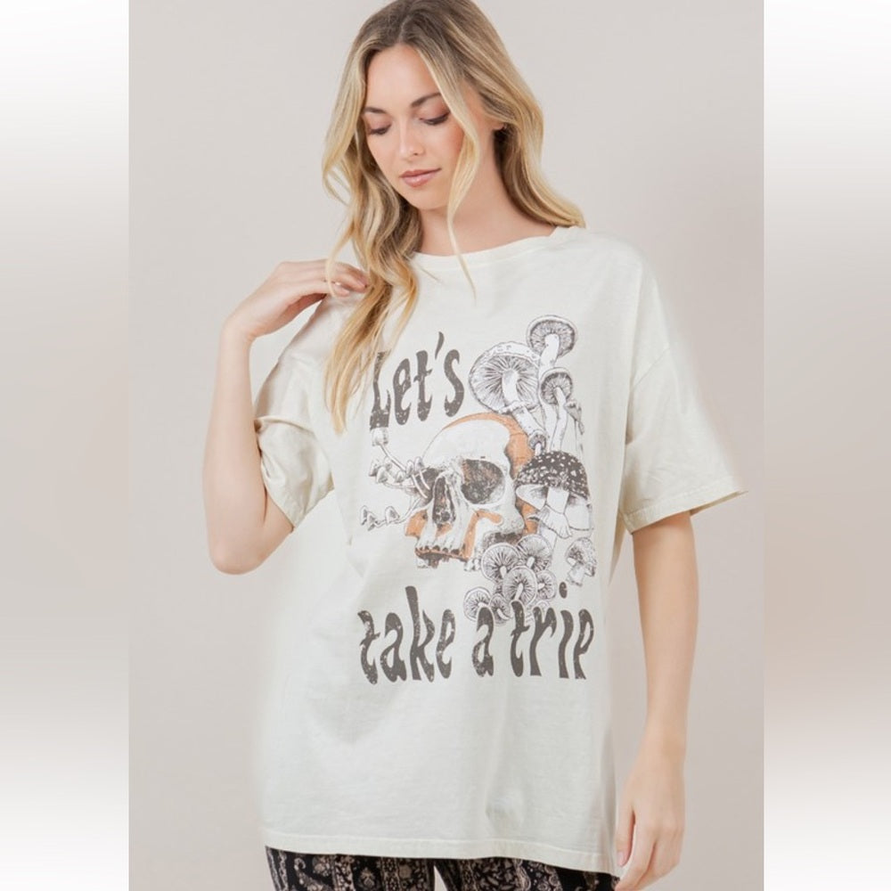 A273. Let's Take a Trip Skull & Mushroom Graphic Tee