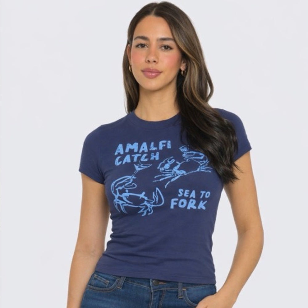 A275. Amalfi Catch Sea to Fork Navy Graphic Baby Tee