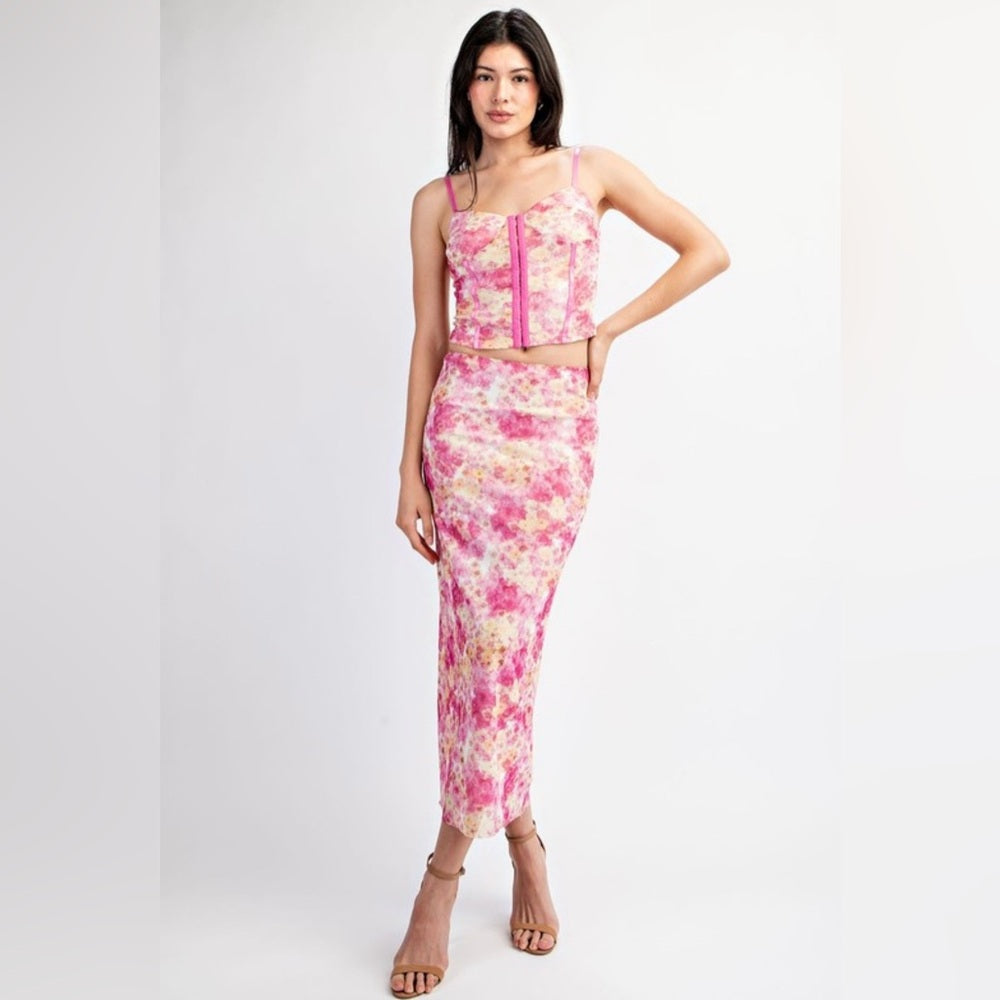 A284. Pink Floral Two-Piece Skirt Set