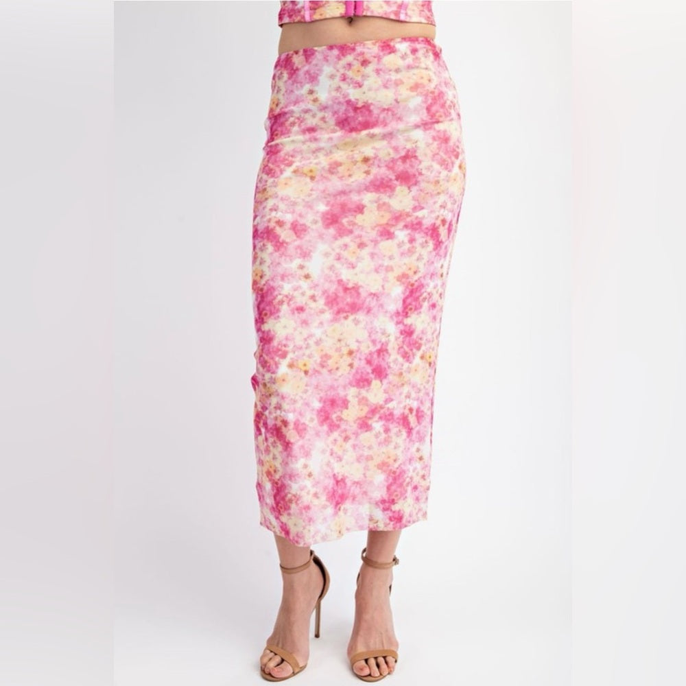 A284. Pink Floral Two-Piece Skirt Set