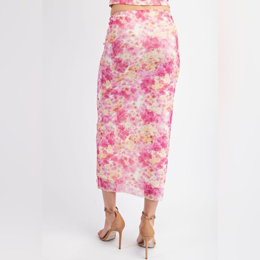 A284. Pink Floral Two-Piece Skirt Set