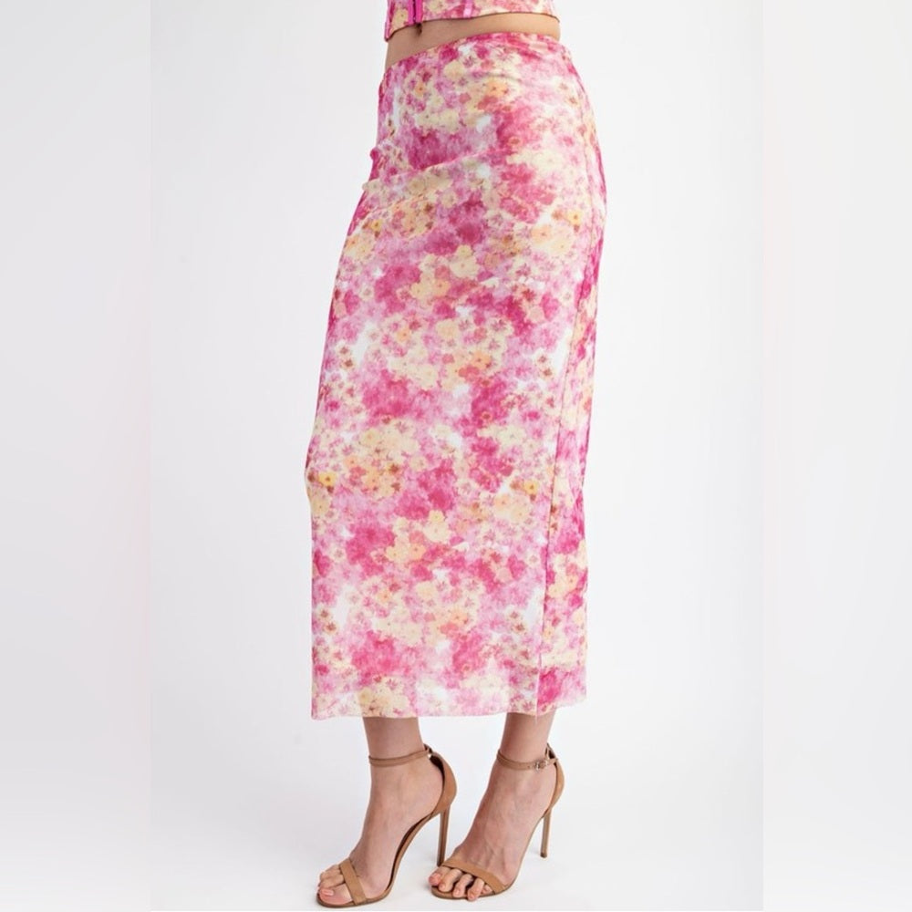 A284. Pink Floral Two-Piece Skirt Set