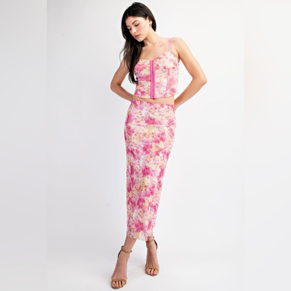 A284. Pink Floral Two-Piece Skirt Set
