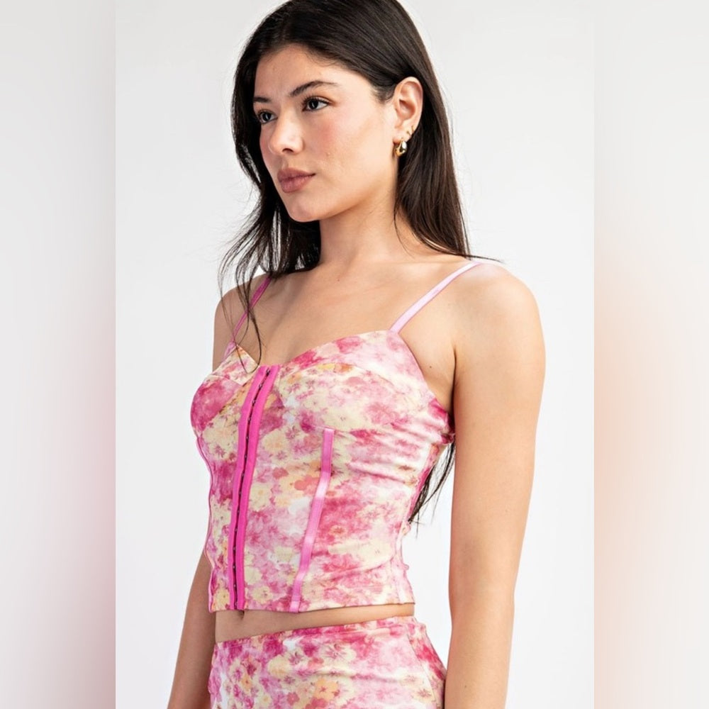 A284. Pink Floral Two-Piece Skirt Set