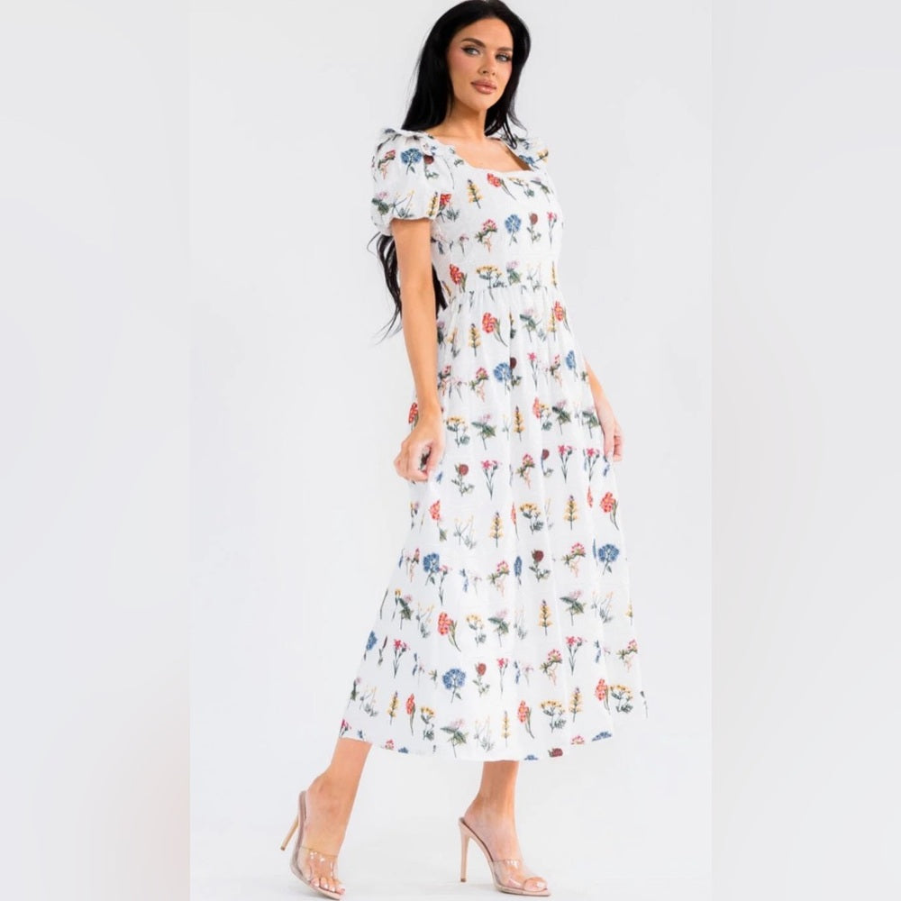 A286. Embroidered Floral White Maxi Dress