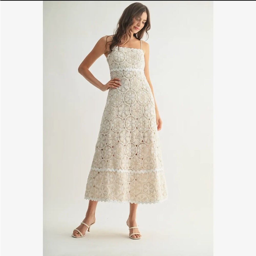A291. Cream Crochet Lace Dress