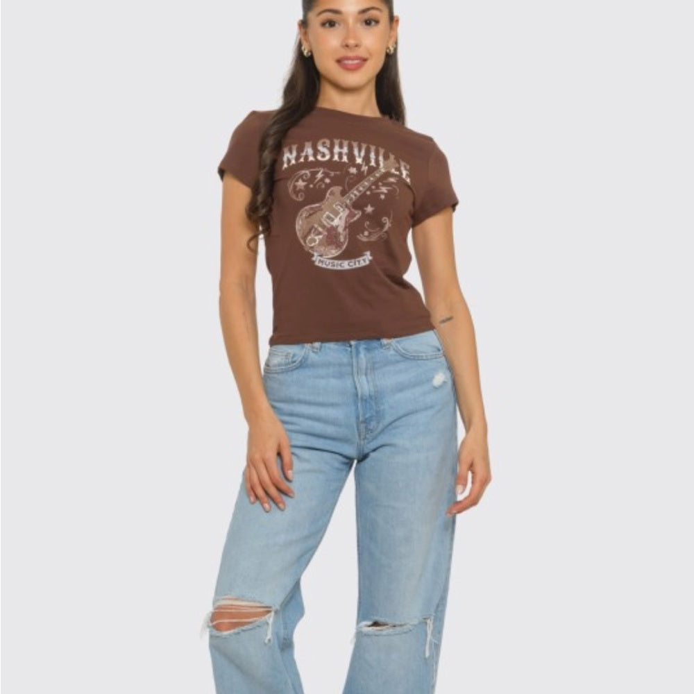 A288: Nashville Music City Baby Graphic Tee - Black