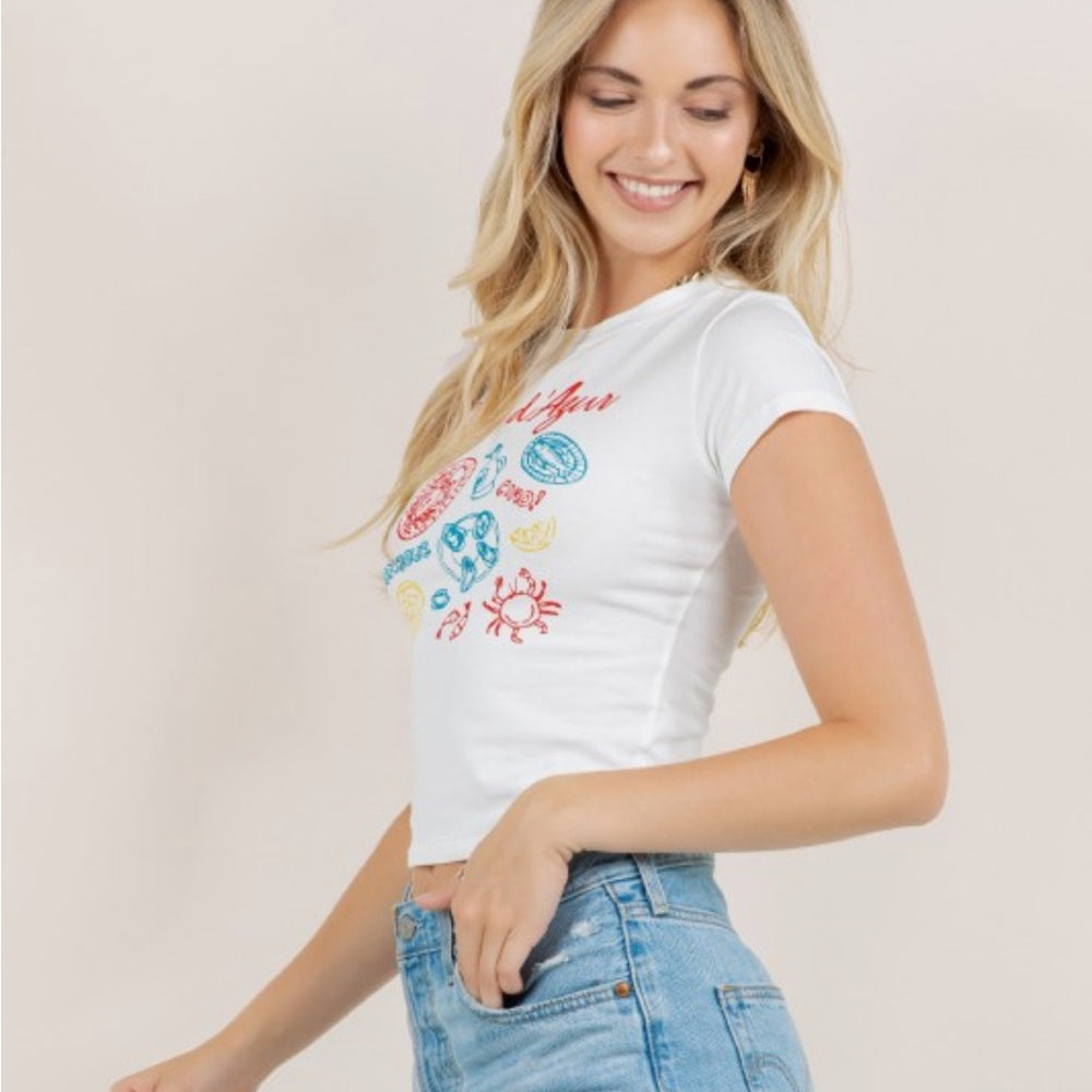 A290. White Baby Graphic Tee - Côte d'Azur Design
