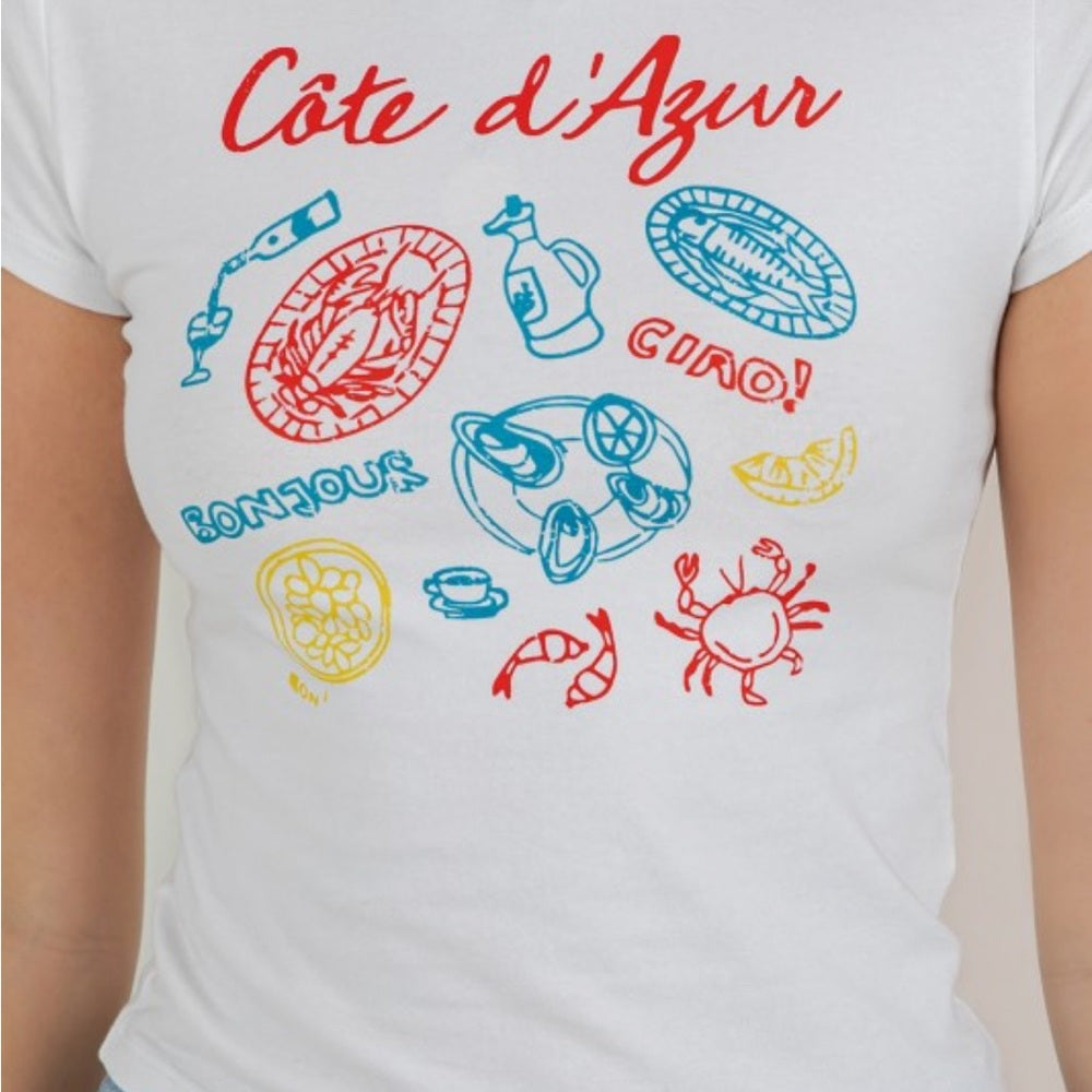 A290. White Baby Graphic Tee - Côte d'Azur Design