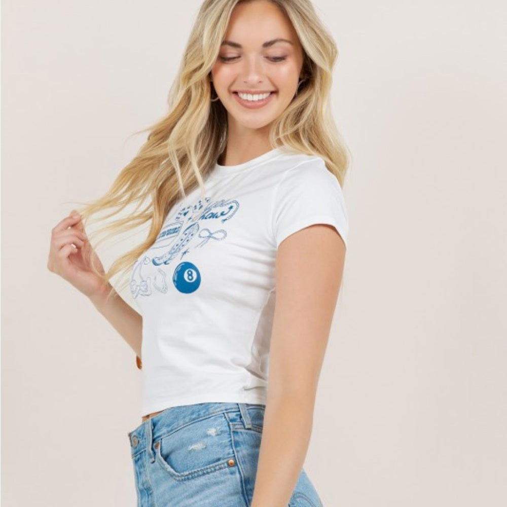 A291. White Baby Graphic Tee - Yeehaw Cowgirl Design