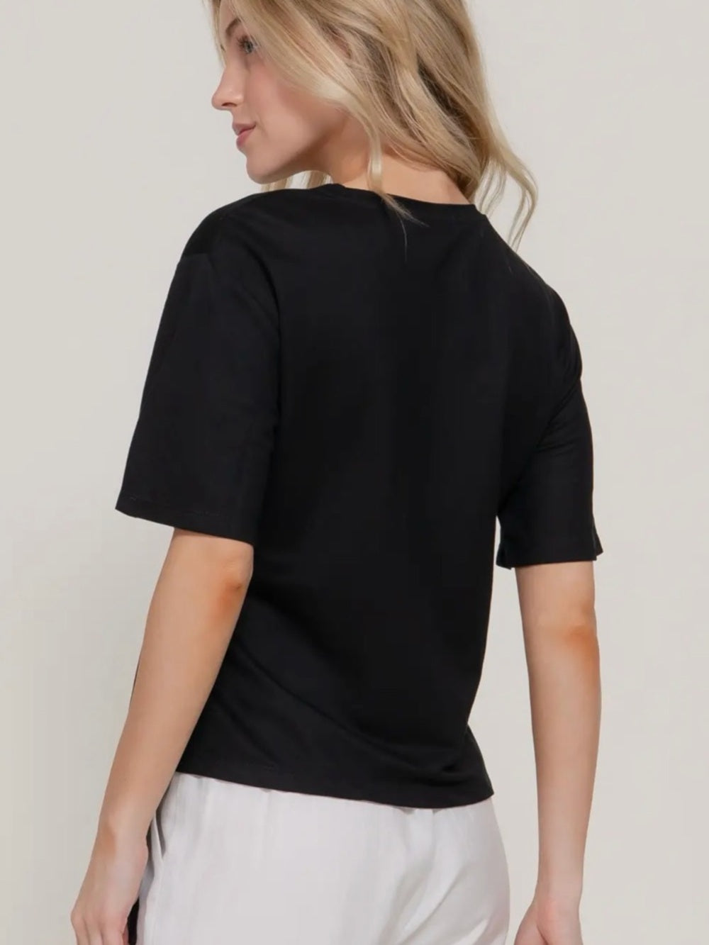 A305. Black Side-Tie Short Sleeve Top