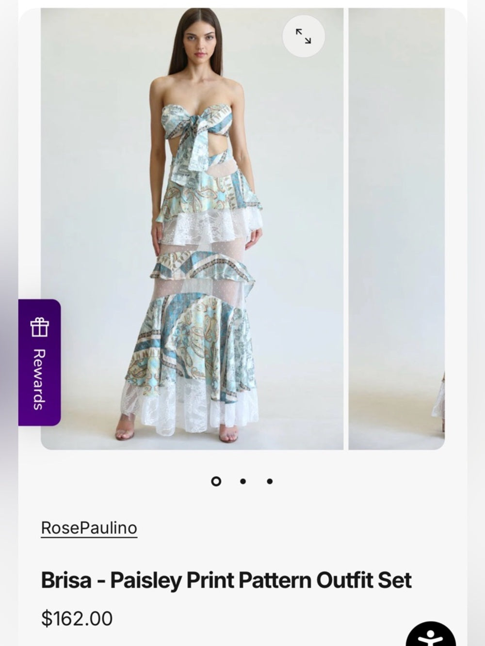 A313. Sheer Tiered Maxi Skirt set with Tie-Front Top - Blue & Cream Paisley