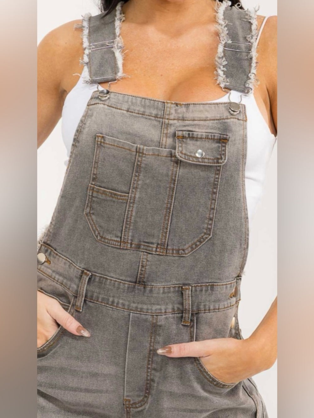 A318. Gray Denim Barrel Overalls - Casual Relaxed Fit