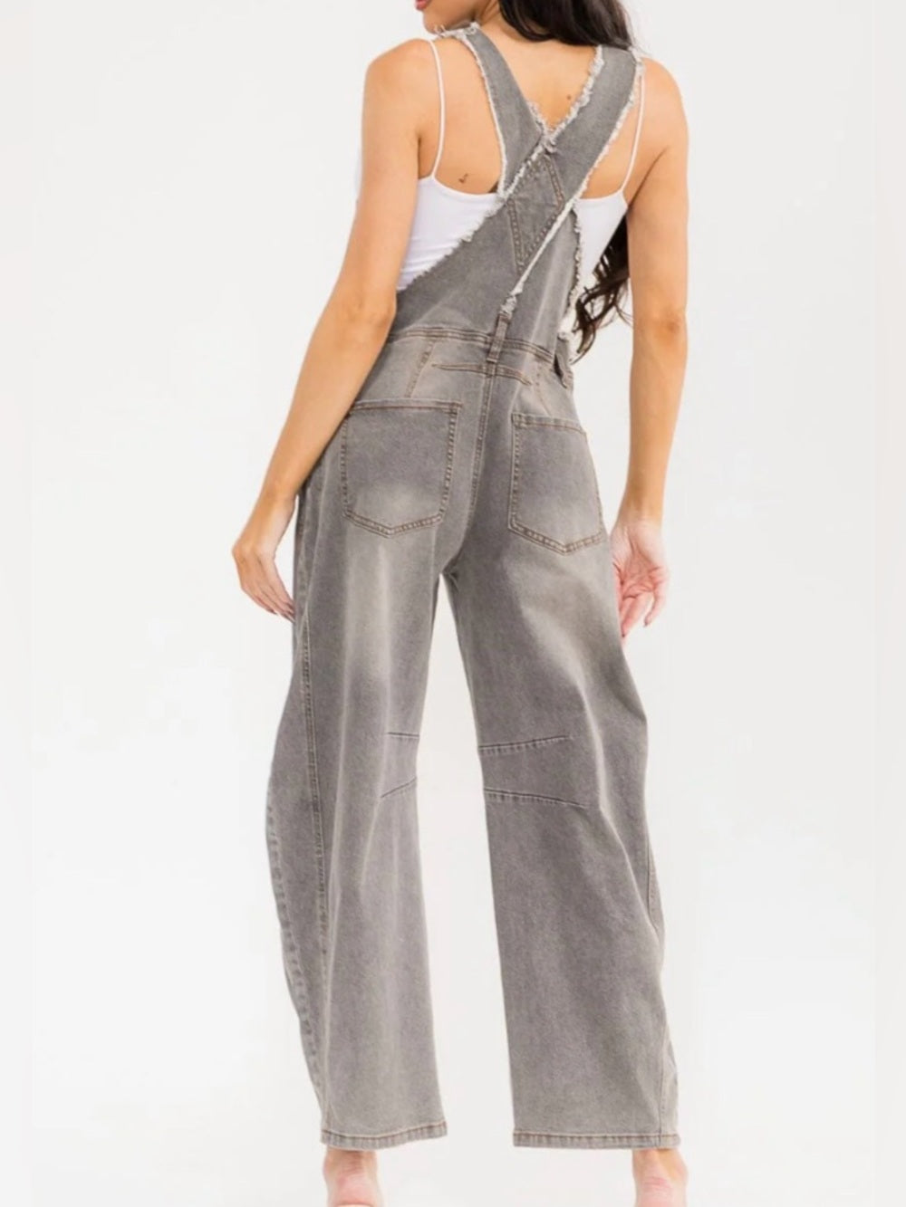 A318. Gray Denim Barrel Overalls - Casual Relaxed Fit