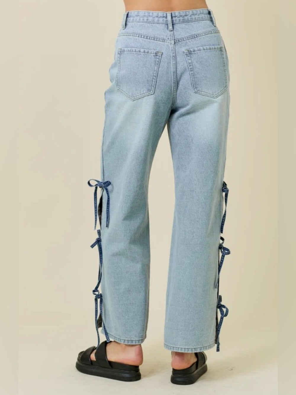 Light Wash Tie-Side Wide Leg Jeans - Women