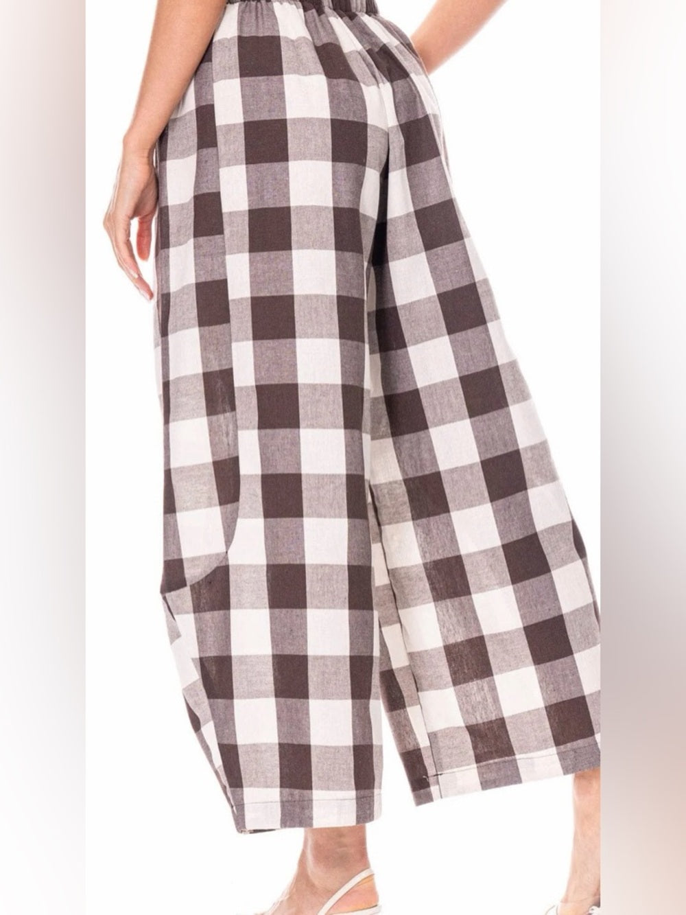 ✨A330. Wide Leg Barrel Plaid Lounge Pants - Brown & Cream