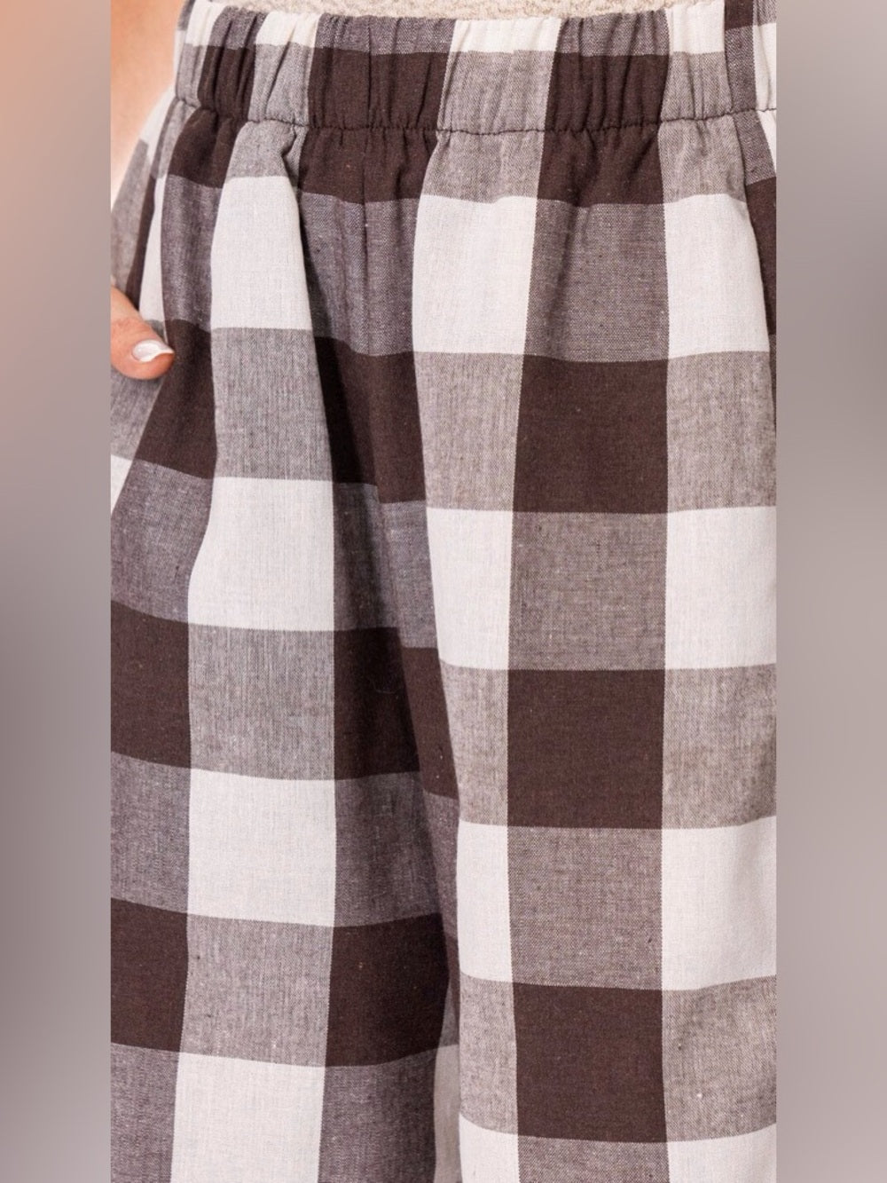 ✨A330. Wide Leg Barrel Plaid Lounge Pants - Brown & Cream