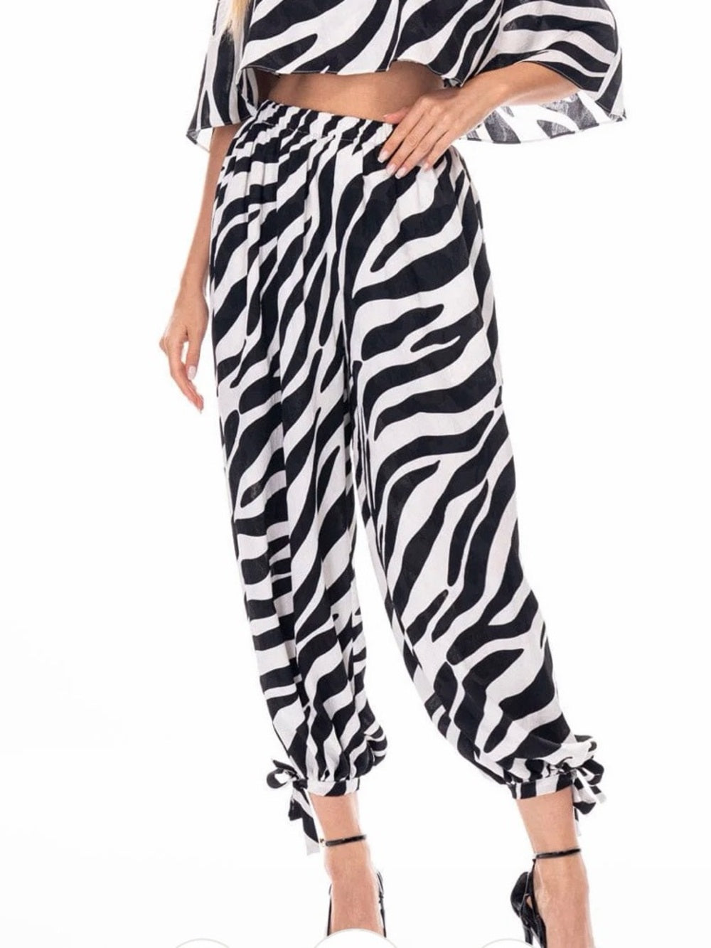 ✨A331. Zebra Print Drawstring Harem Balloon Pants - Black & White