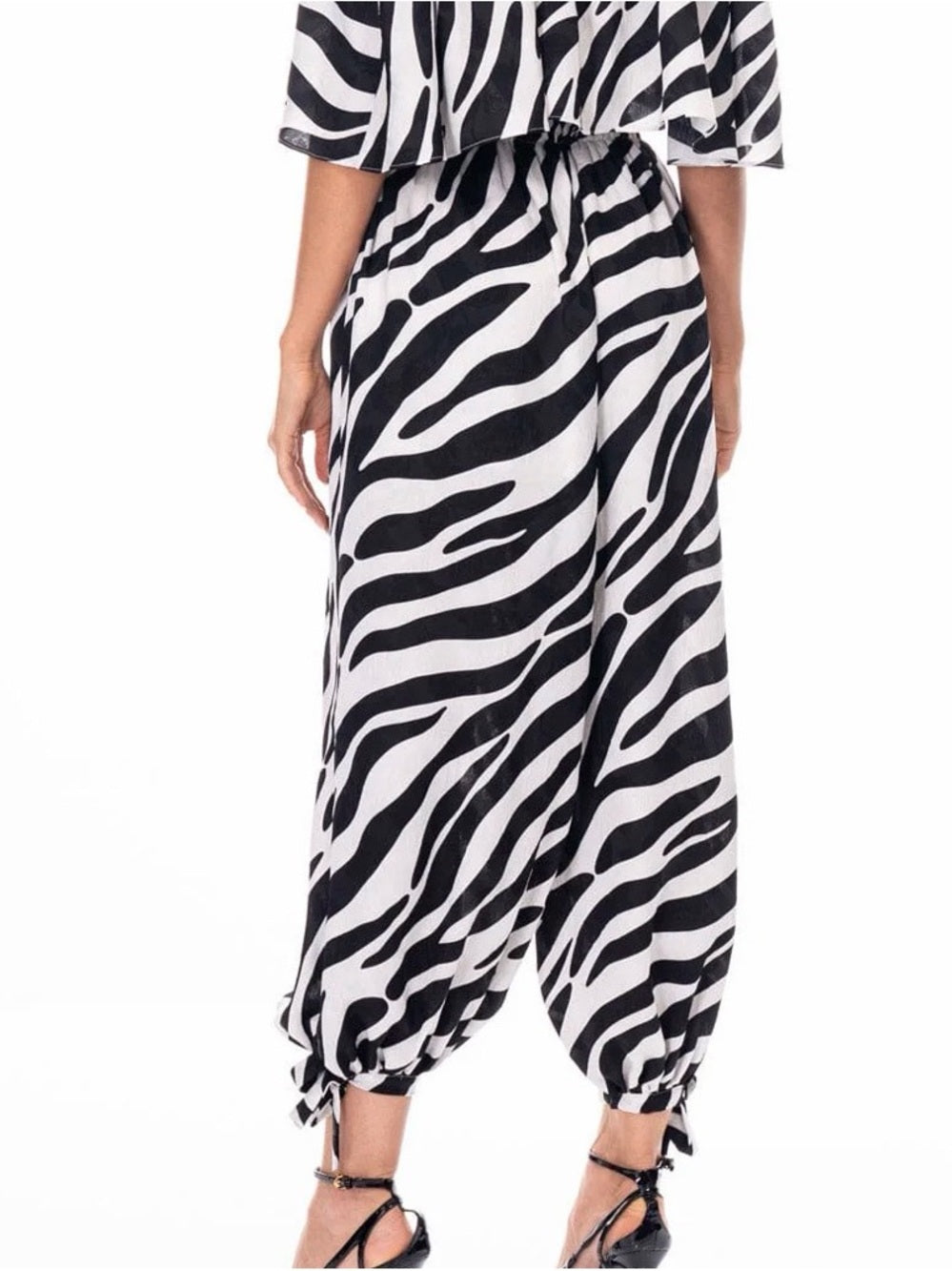 ✨A331. Zebra Print Drawstring Harem Balloon Pants - Black & White