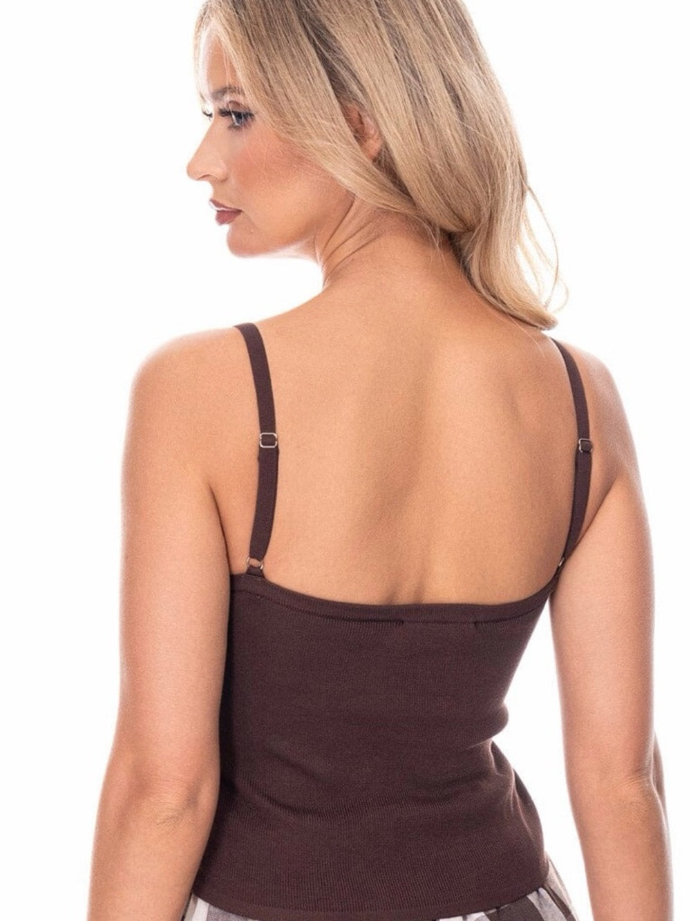 ✨A334.Brown Floral Applique Knit Tank Top