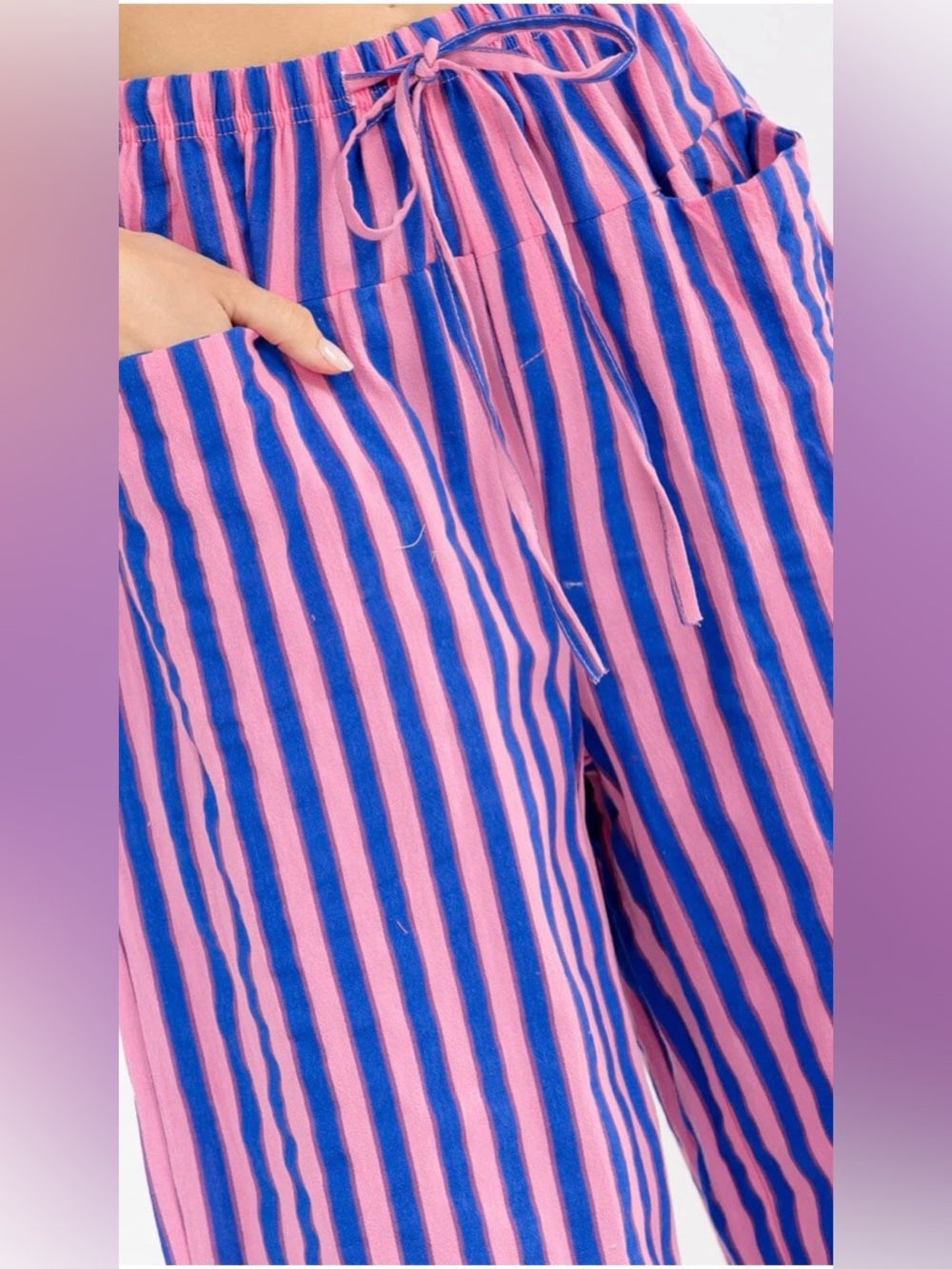 A360. Vertical Striped Pink & Blue Wide-Leg Pants - Women's Casual