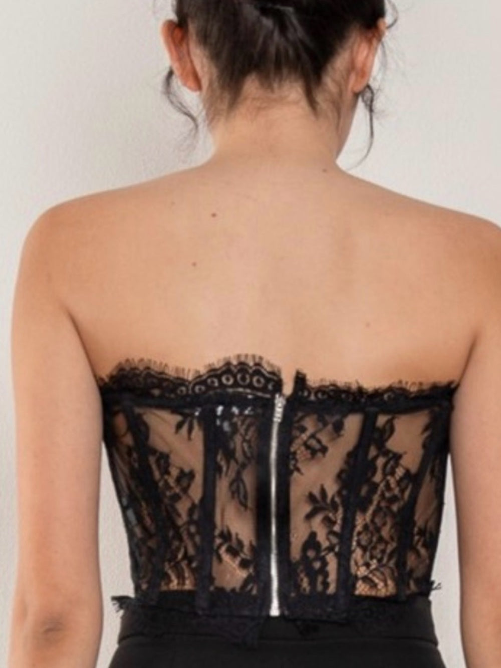 A366. Black Strapless Lace Bustier Corset Top