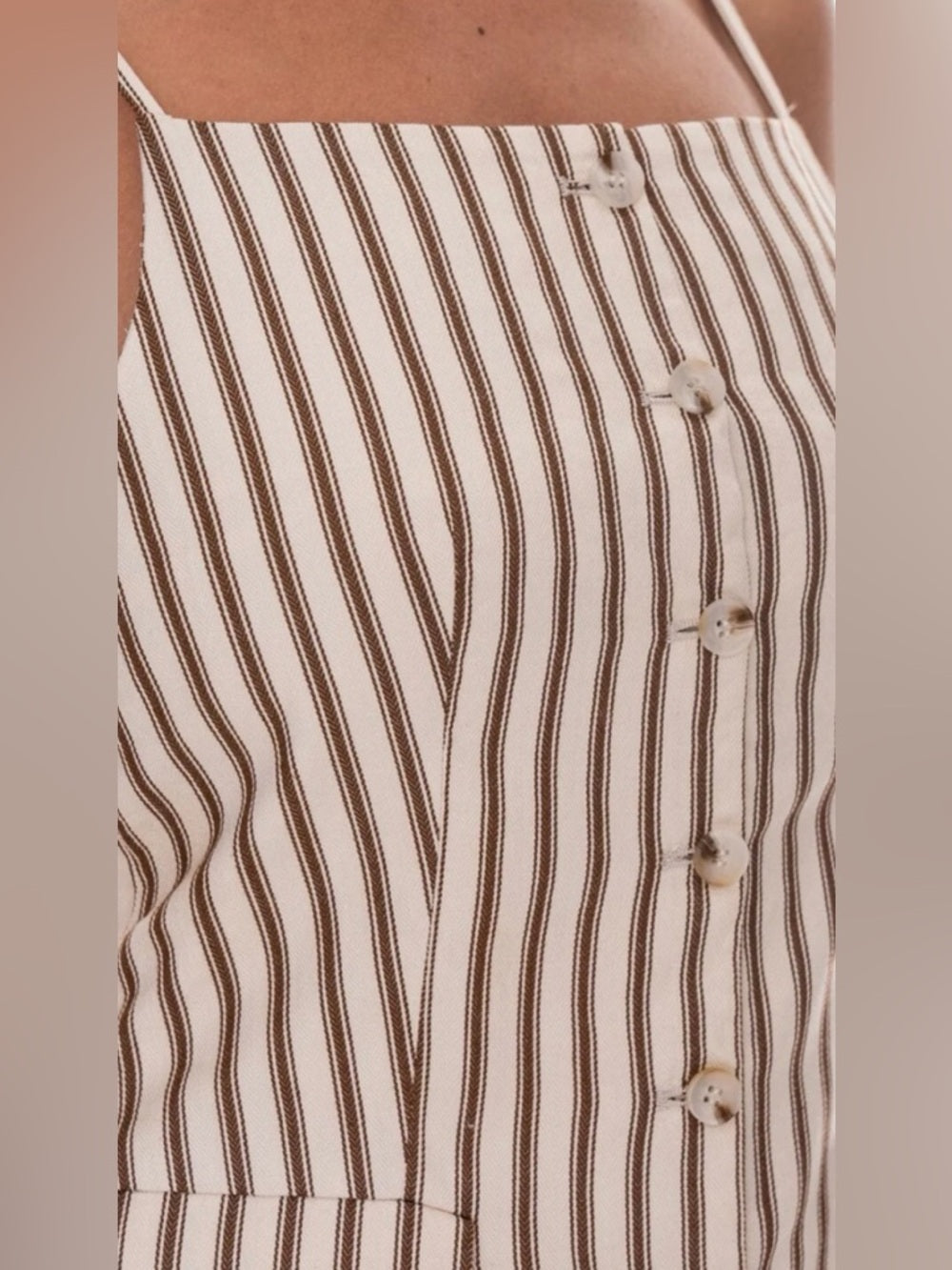 Striped Cream and Brown Wide-Leg Pants & Vest Set