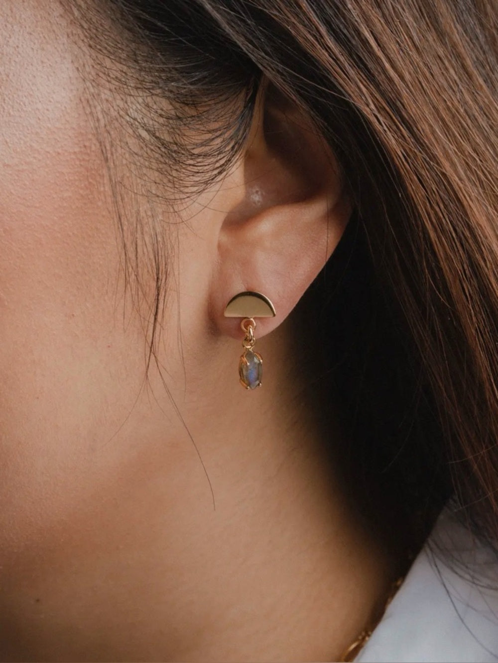 A386. Luna Norte Ethereal Post Threader Earrings- Labradorite