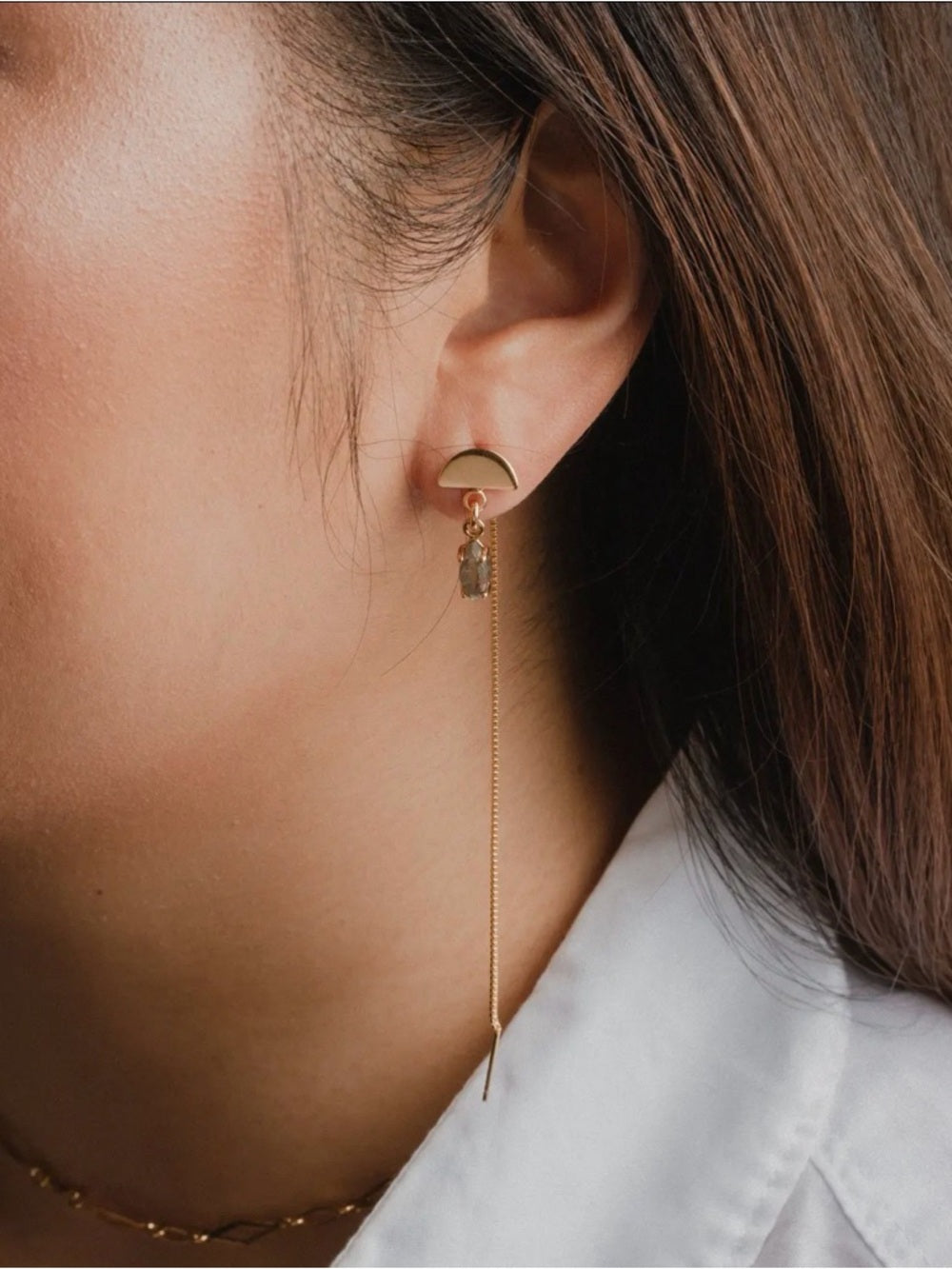 A386. Luna Norte Ethereal Post Threader Earrings- Labradorite
