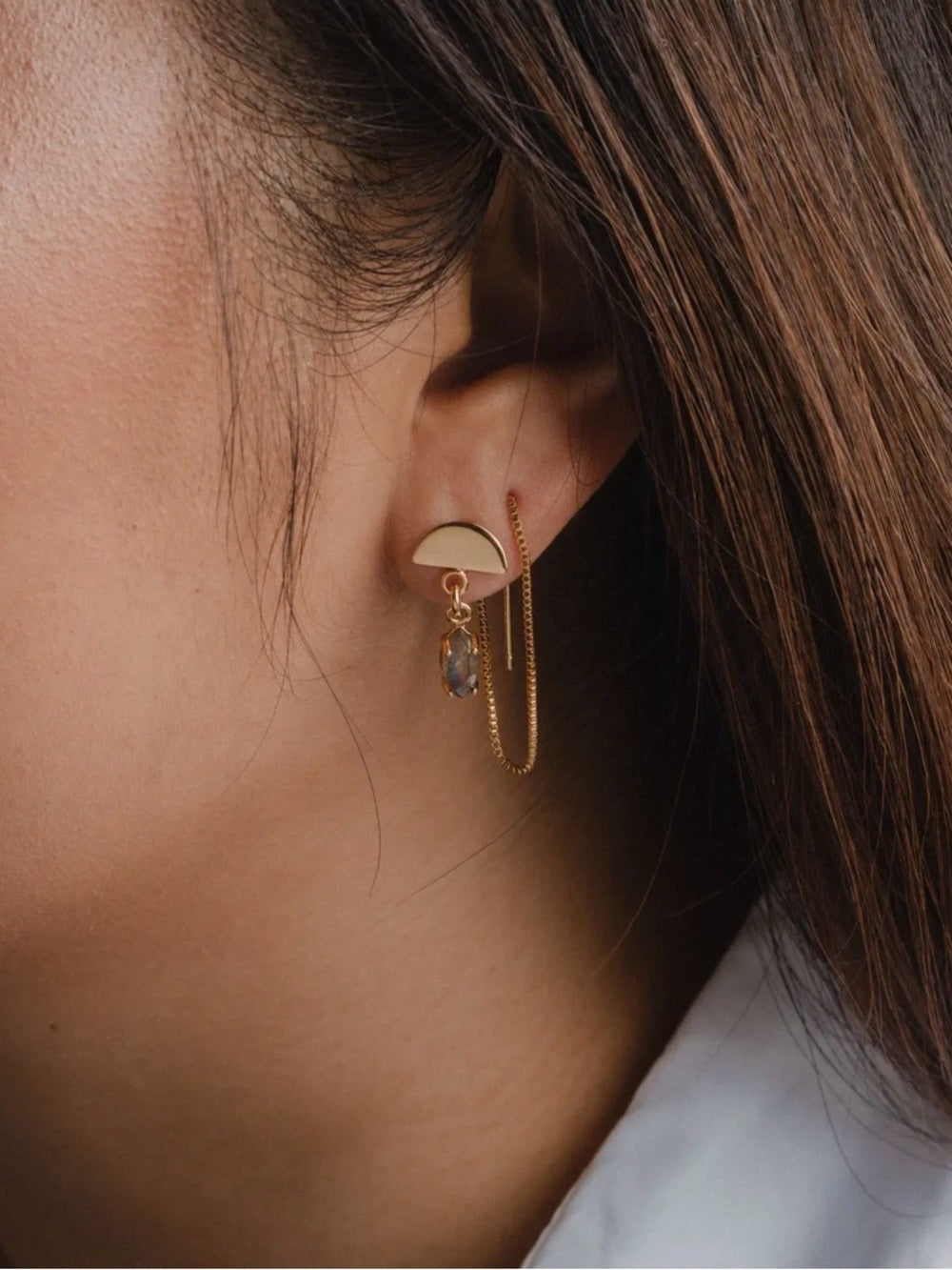 A386. Luna Norte Ethereal Post Threader Earrings- Labradorite